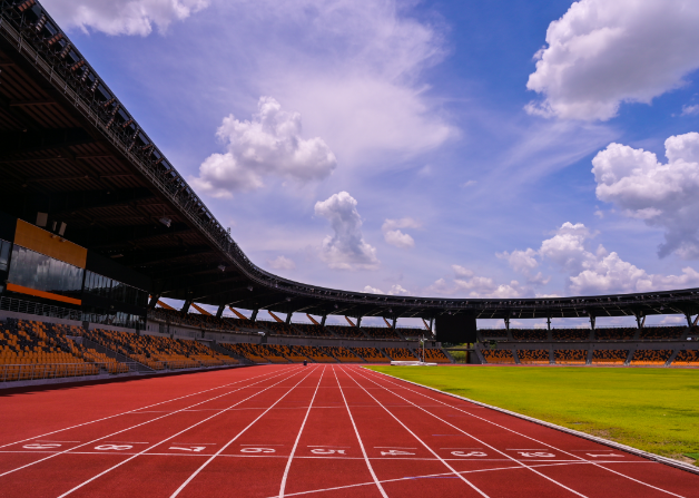 a running track in a stadium